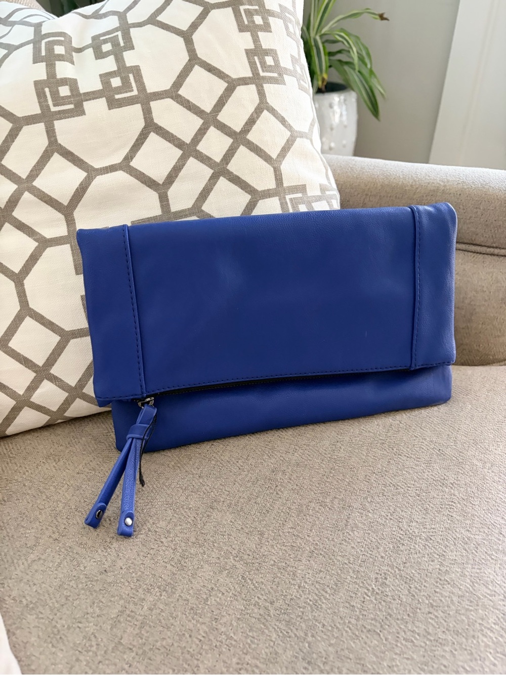 Nordstrom Electric Blue Fold-Over Clutch with Tassel Zip Pulls